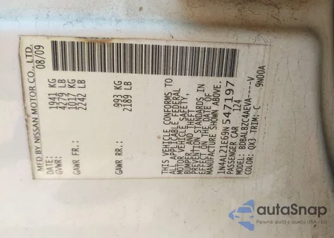 2009 Nissan Altima 2.5 S из США, поврежденный, VIN 1N4AL21E69N547197